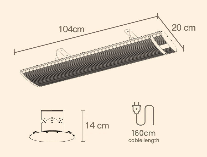 BIO Outdoor Strip Radiant Heater Alfresco 2000W Ceiling Wall Mount Heating Bar Panel-Appliances &gt; Heaters-PEROZ Accessories