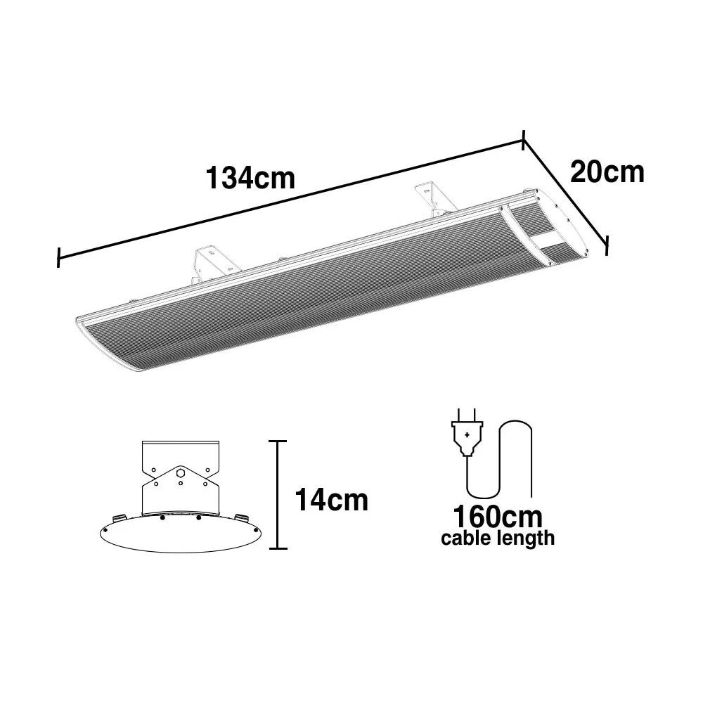 BIO 2400W Outdoor Strip Heater, Electric Radiant Slimline Heat Bar Panel, 10A Plug-Appliances &gt; Heaters-PEROZ Accessories
