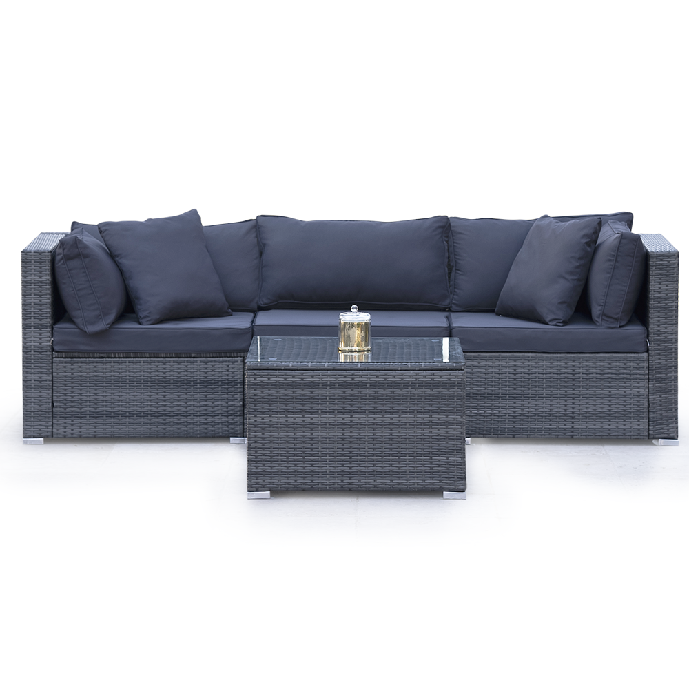 LONDON RATTAN 4 Piece 3 Seater Modular Outdoor Lounge Setting incl. Coffee Table, Grey-Furniture > Outdoor > Outdoor Sofas &amp; Lounge Sets-PEROZ Accessories