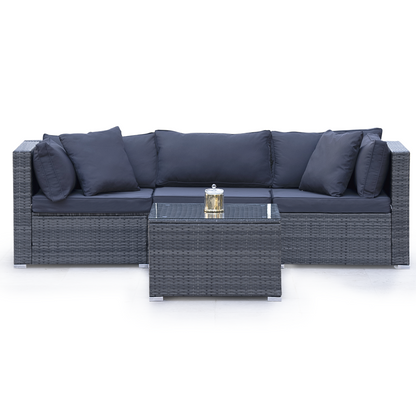 LONDON RATTAN 4 Piece 3 Seater Modular Outdoor Lounge Setting incl. Coffee Table, Grey-Furniture > Outdoor > Outdoor Sofas &amp; Lounge Sets-PEROZ Accessories