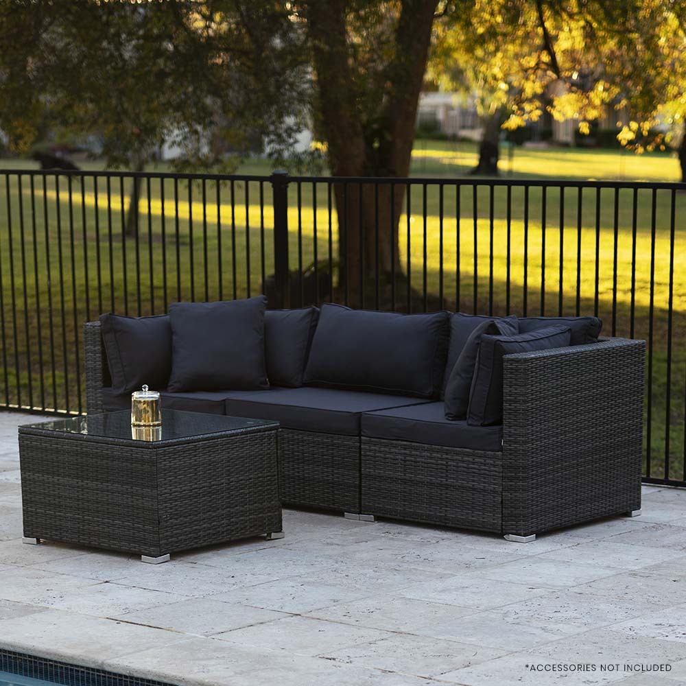 LONDON RATTAN 4 Piece 3 Seater Modular Outdoor Lounge Setting incl. Coffee Table, Grey-Furniture > Outdoor > Outdoor Sofas &amp; Lounge Sets-PEROZ Accessories