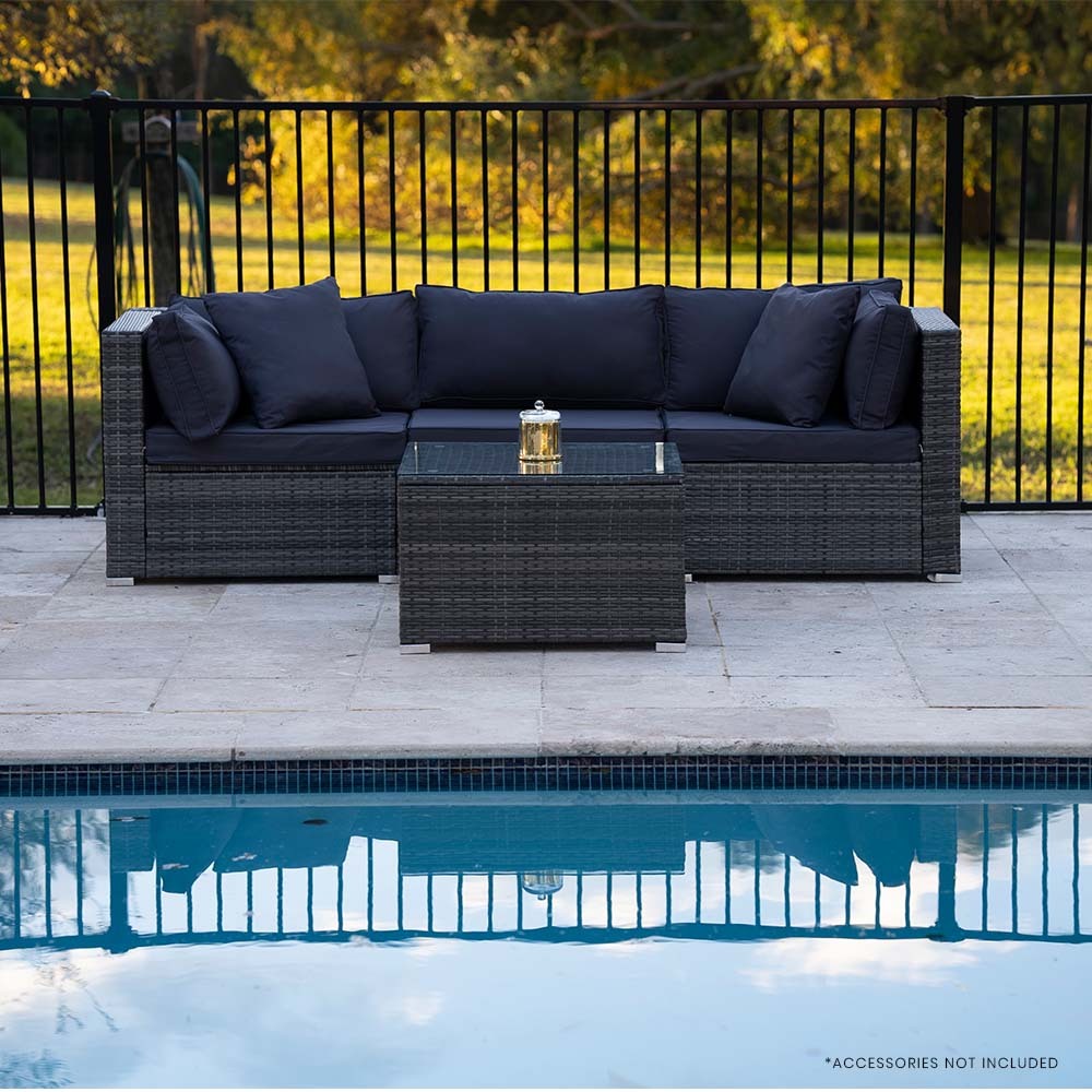 LONDON RATTAN 4 Piece 3 Seater Modular Outdoor Lounge Setting incl. Coffee Table, Grey-Furniture > Outdoor > Outdoor Sofas &amp; Lounge Sets-PEROZ Accessories
