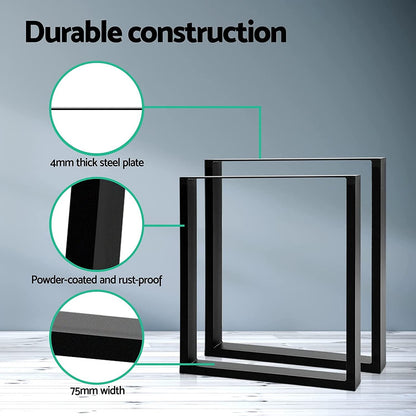 EKKIO 2x Rectangle Iron Table Legs 71cm(H) x 65cm(L) - (Black)-Furniture &gt; Living Room-PEROZ Accessories