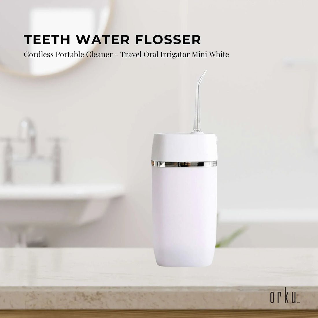Orku Mini Cordless Water Flosser Oral Irrigator White - 5 Nozzles-Oral Care-PEROZ Accessories