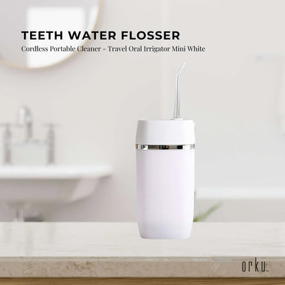 Orku Mini Cordless Water Flosser Oral Irrigator White - 5 Nozzles-Oral Care-PEROZ Accessories