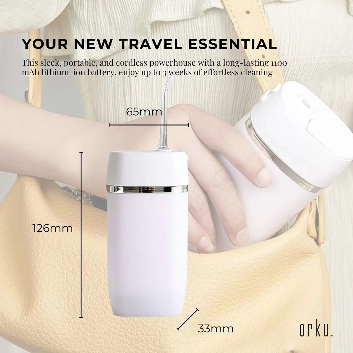 Orku Mini Cordless Water Flosser Oral Irrigator White - 5 Nozzles-Oral Care-PEROZ Accessories
