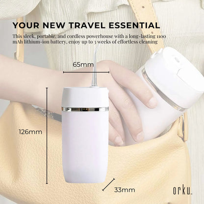 Orku Mini Cordless Water Flosser Oral Irrigator White - 5 Nozzles-Oral Care-PEROZ Accessories
