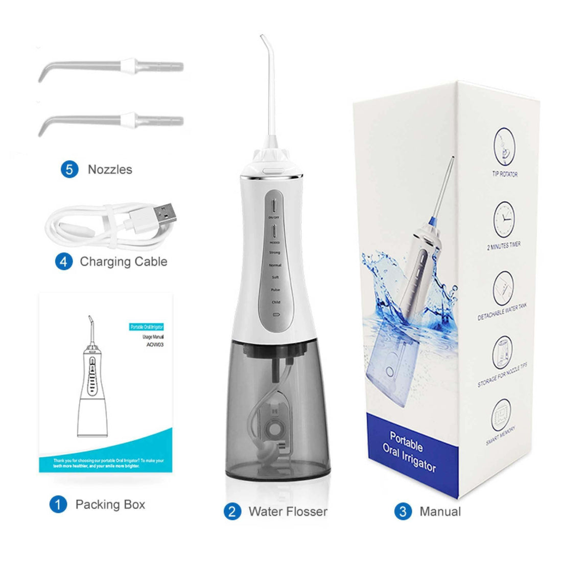 Portable Oral Irrigator 350ml - Rechargeable Water Dental Flosser Teeth Cleaner-Oral Care-PEROZ Accessories