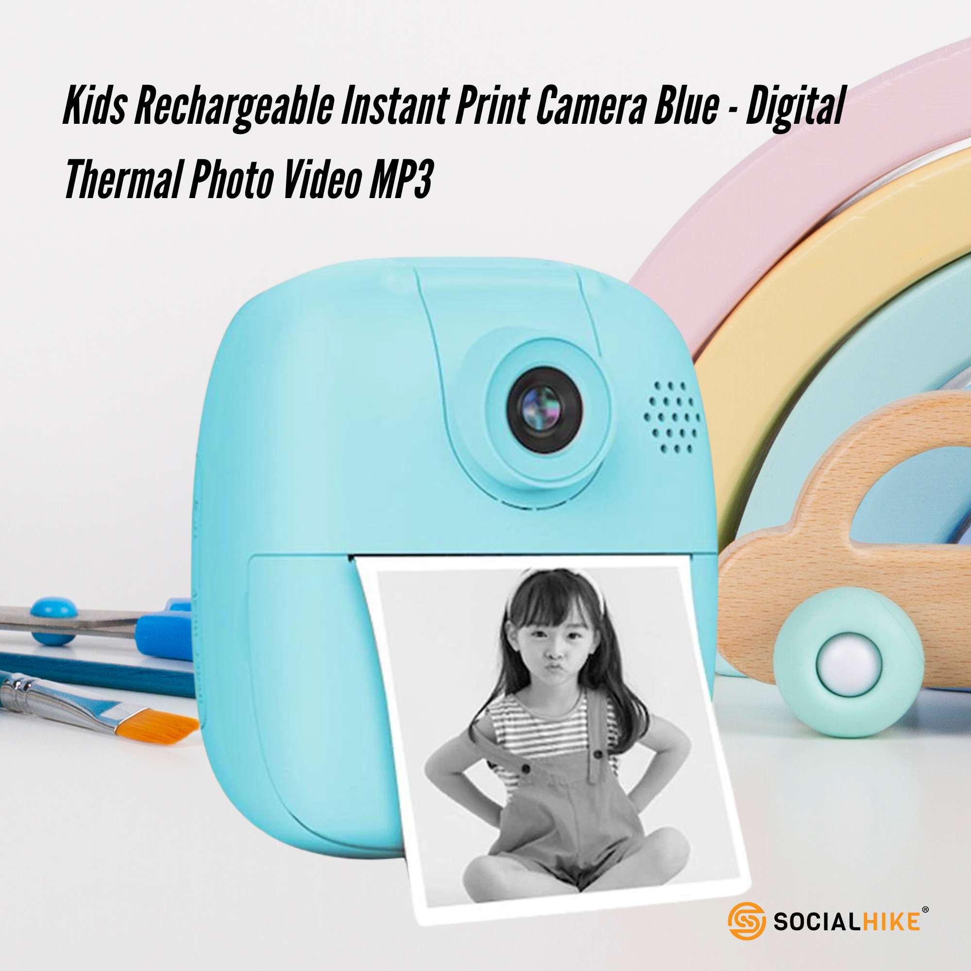 Kids Rechargeable Instant Print Camera Blue - Digital Thermal Photo Video MP3-Audio &amp; Video &gt; Photography &gt; Camera Accessories-PEROZ Accessories