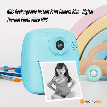 Kids Rechargeable Instant Print Camera Blue - Digital Thermal Photo Video MP3-Audio &amp; Video &gt; Photography &gt; Camera Accessories-PEROZ Accessories