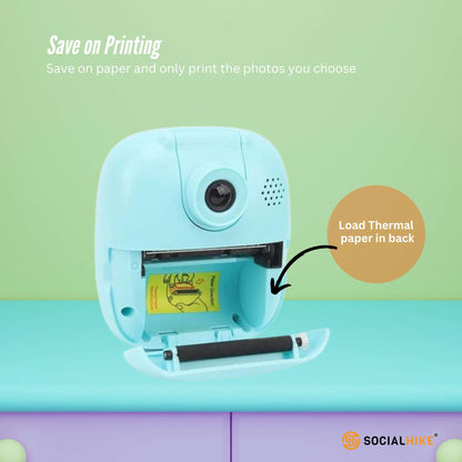 Kids Rechargeable Instant Print Camera Blue - Digital Thermal Photo Video MP3-Audio &amp; Video &gt; Photography &gt; Camera Accessories-PEROZ Accessories