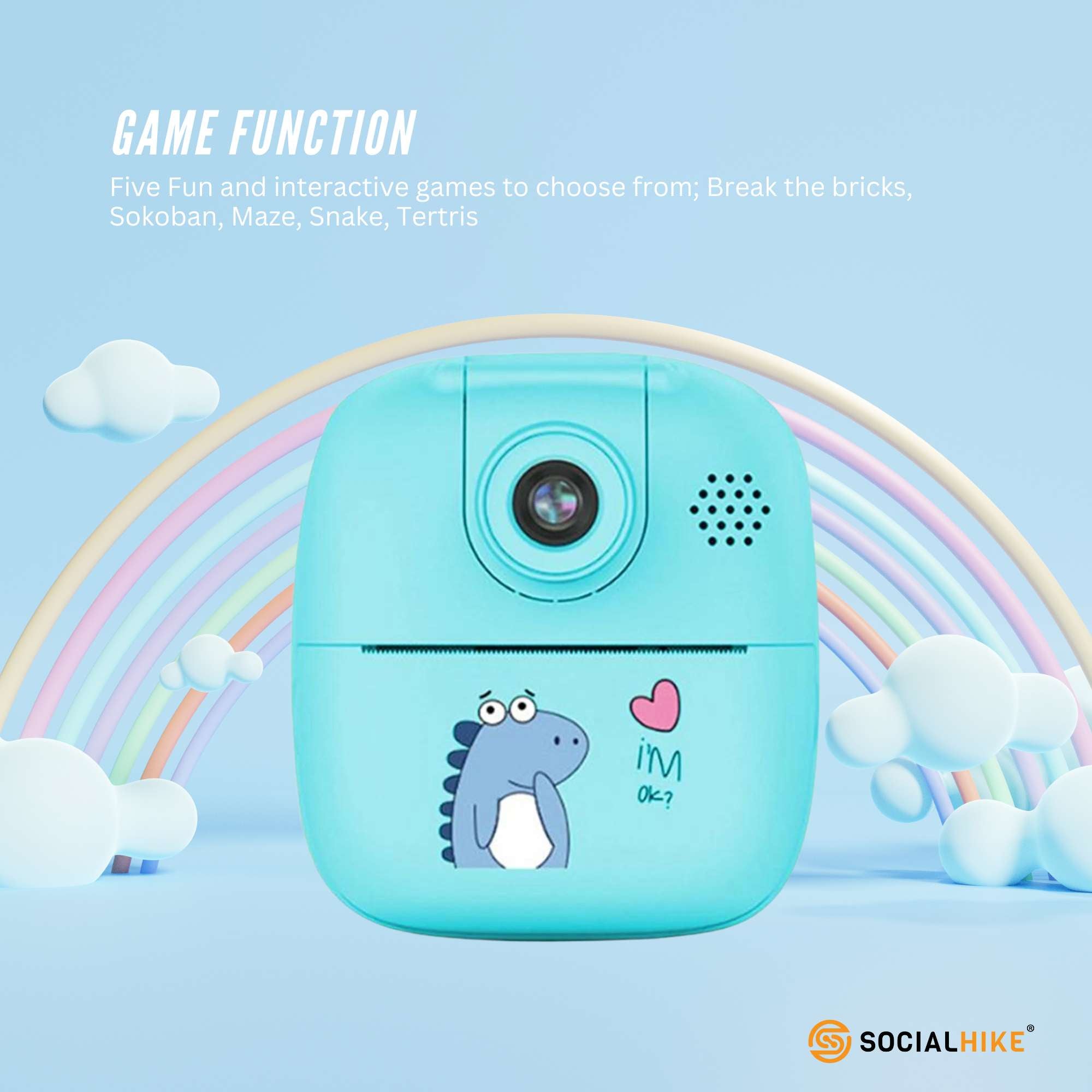 Kids Rechargeable Instant Print Camera Blue - Digital Thermal Photo Video MP3-Audio &amp; Video &gt; Photography &gt; Camera Accessories-PEROZ Accessories