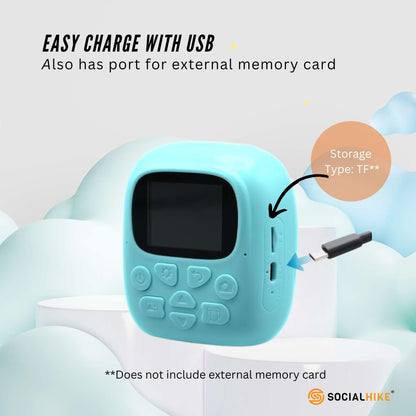 Kids Rechargeable Instant Print Camera Blue - Digital Thermal Photo Video MP3-Audio &amp; Video &gt; Photography &gt; Camera Accessories-PEROZ Accessories