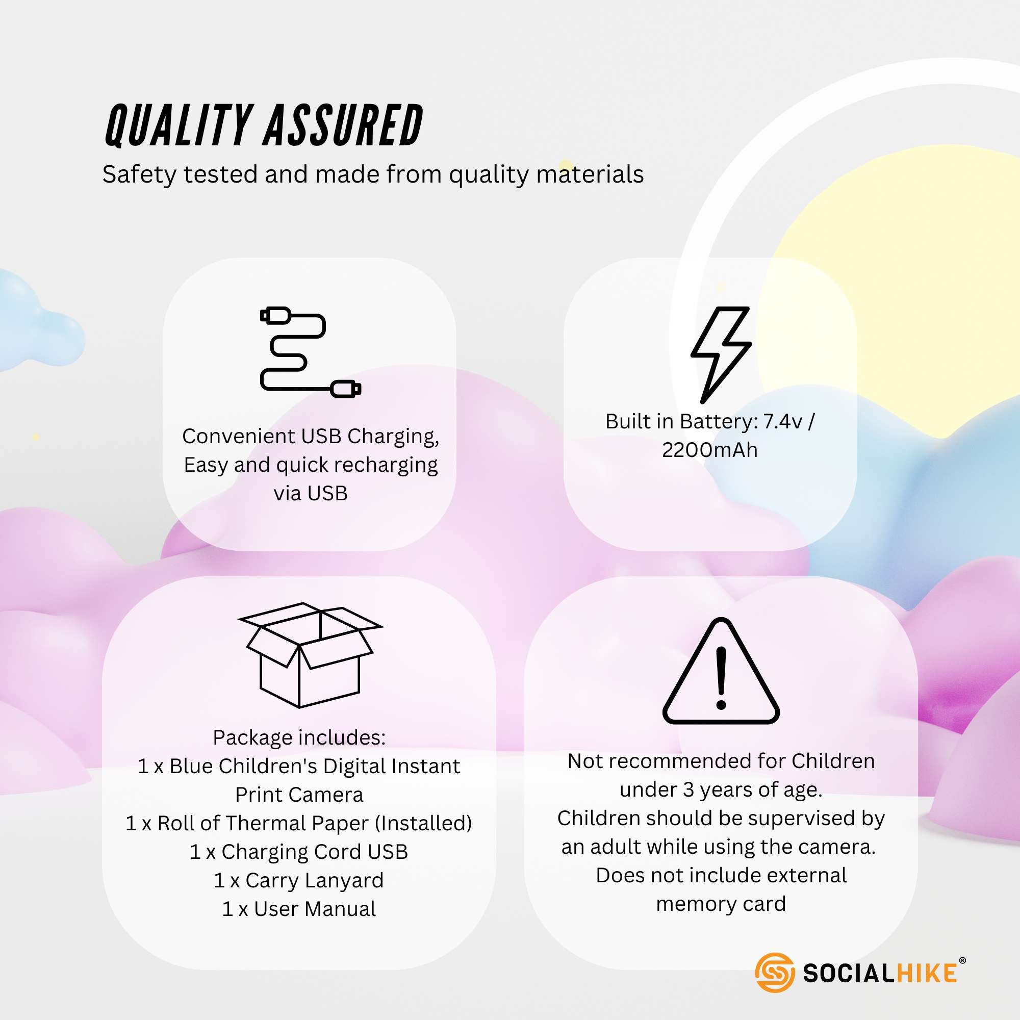 Kids Rechargeable Instant Print Camera Blue - Digital Thermal Photo Video MP3-Audio &amp; Video &gt; Photography &gt; Camera Accessories-PEROZ Accessories