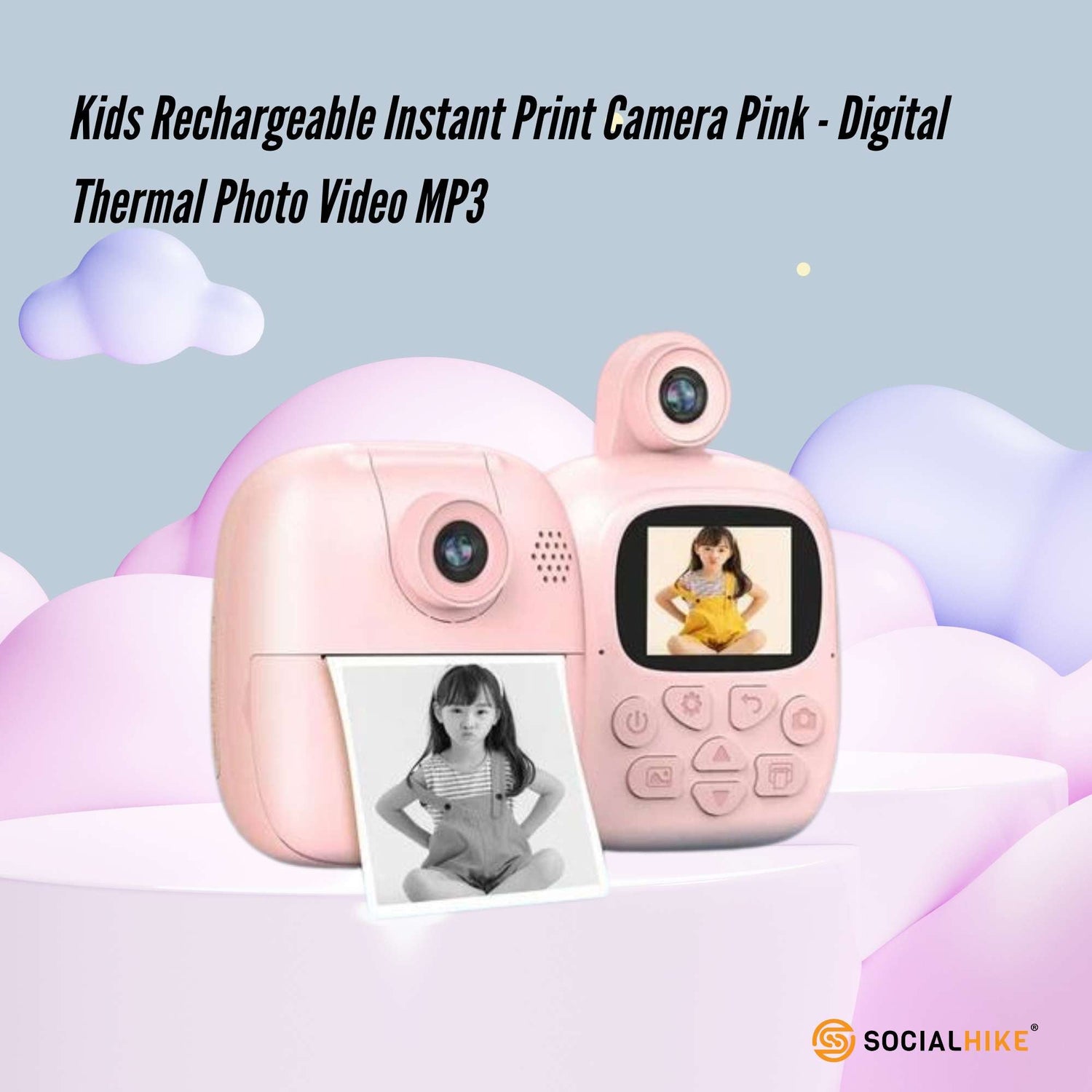 Kids Rechargeable Instant Print Camera Pink - Digital Thermal Photo Video MP3-Audio &amp; Video &gt; Photography &gt; Camera Accessories-PEROZ Accessories