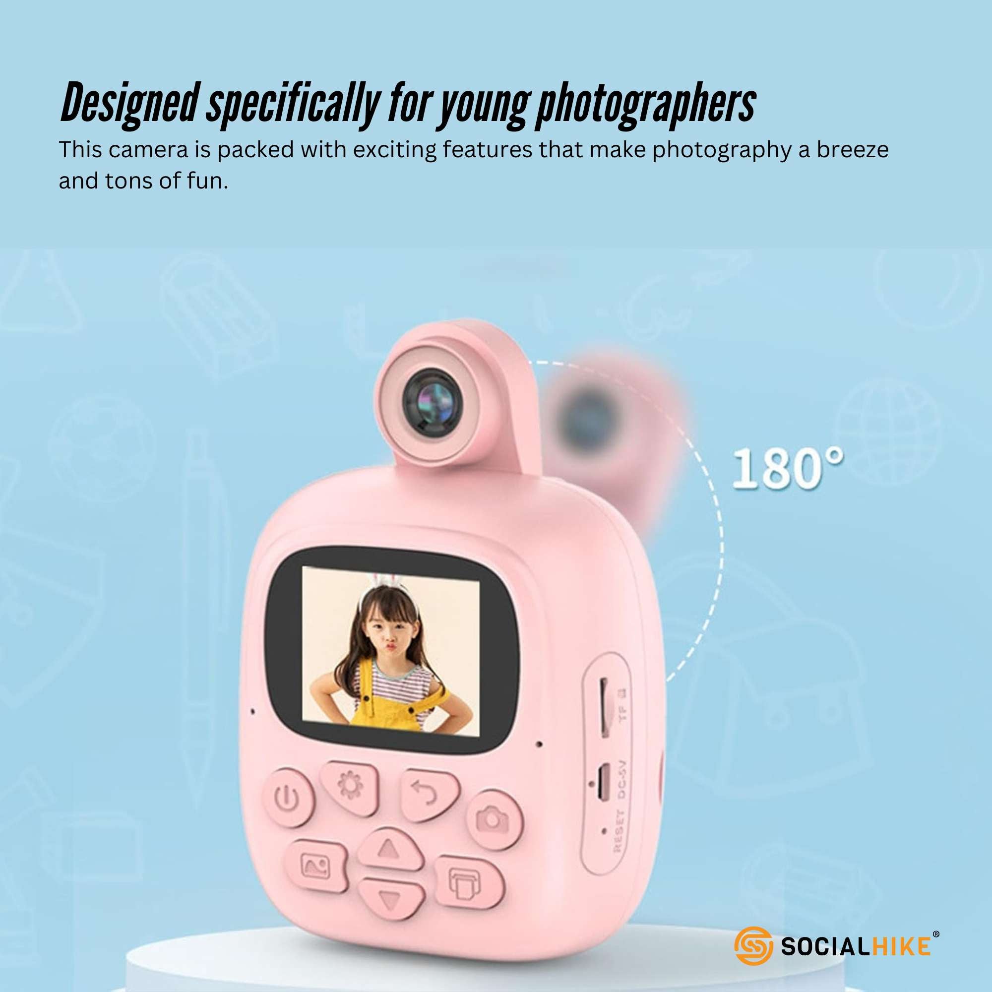 Kids Rechargeable Instant Print Camera Pink - Digital Thermal Photo Video MP3-Audio &amp; Video &gt; Photography &gt; Camera Accessories-PEROZ Accessories
