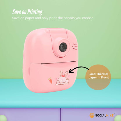 Kids Rechargeable Instant Print Camera Pink - Digital Thermal Photo Video MP3-Audio &amp; Video &gt; Photography &gt; Camera Accessories-PEROZ Accessories