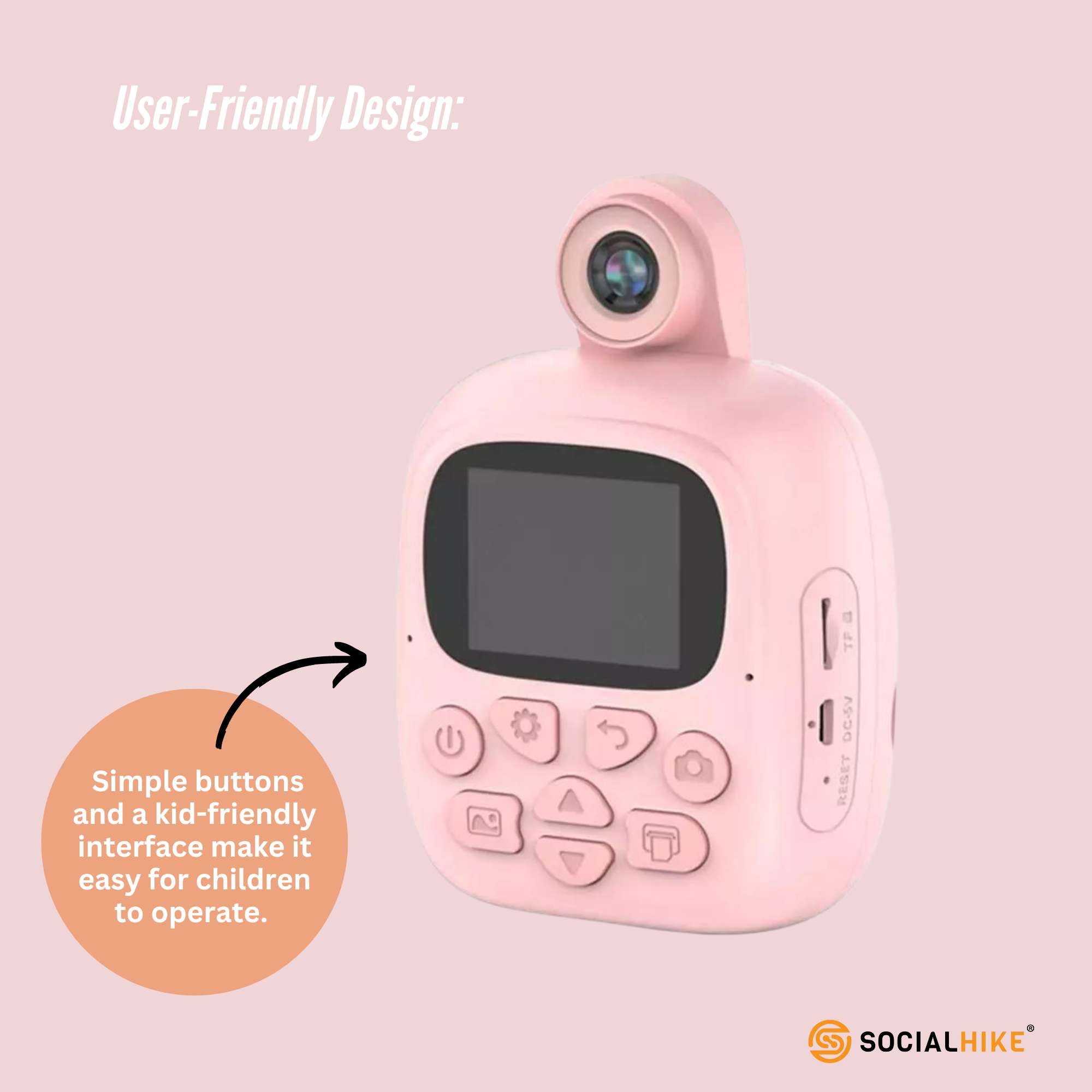 Kids Rechargeable Instant Print Camera Pink - Digital Thermal Photo Video MP3-Audio &amp; Video &gt; Photography &gt; Camera Accessories-PEROZ Accessories