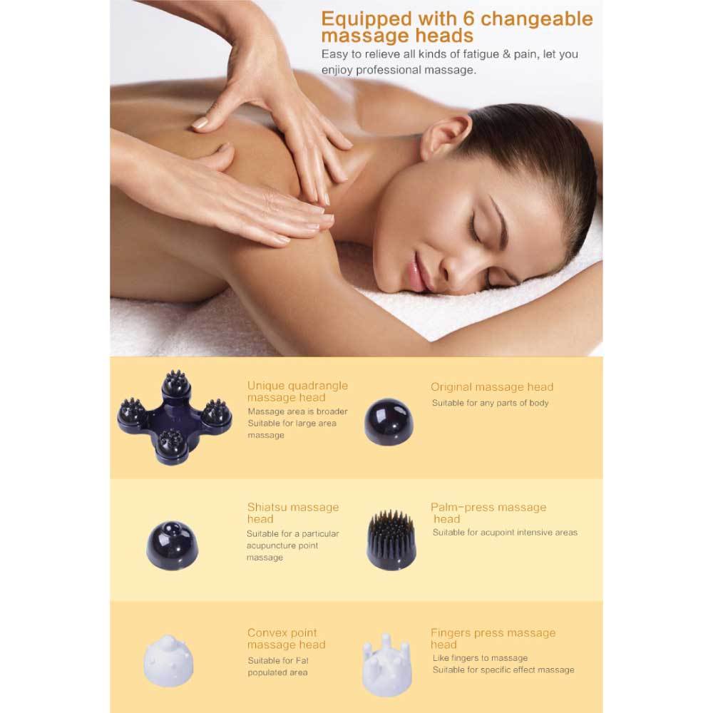 Full Body Handheld Massager Machine Champagne - 6 Massage Heads Neck Shoulder-Health &amp; Beauty &gt; Massage-PEROZ Accessories