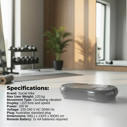 Social Hike 68cm Vibration Plate Machine Full Body Workout Platform Black-Sports &amp; Fitness > Fitness Accessories-PEROZ Accessories
