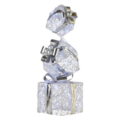 Swishmas 83cm Triple Christmas Silver Giftbox Stack Display with Lights-Occasions &gt; Christmas &gt; Christmas Decorations-PEROZ Accessories