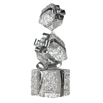 Swishmas 83cm Triple Christmas Silver Giftbox Stack Display with Lights-Occasions &gt; Christmas &gt; Christmas Decorations-PEROZ Accessories