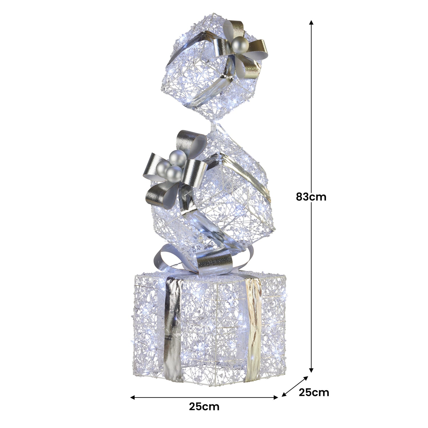 Swishmas 83cm Triple Christmas Silver Giftbox Stack Display with Lights-Occasions &gt; Christmas &gt; Christmas Decorations-PEROZ Accessories