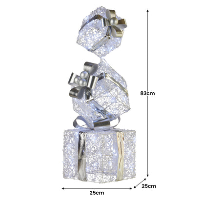 Swishmas 83cm Triple Christmas Silver Giftbox Stack Display with Lights-Occasions &gt; Christmas &gt; Christmas Decorations-PEROZ Accessories