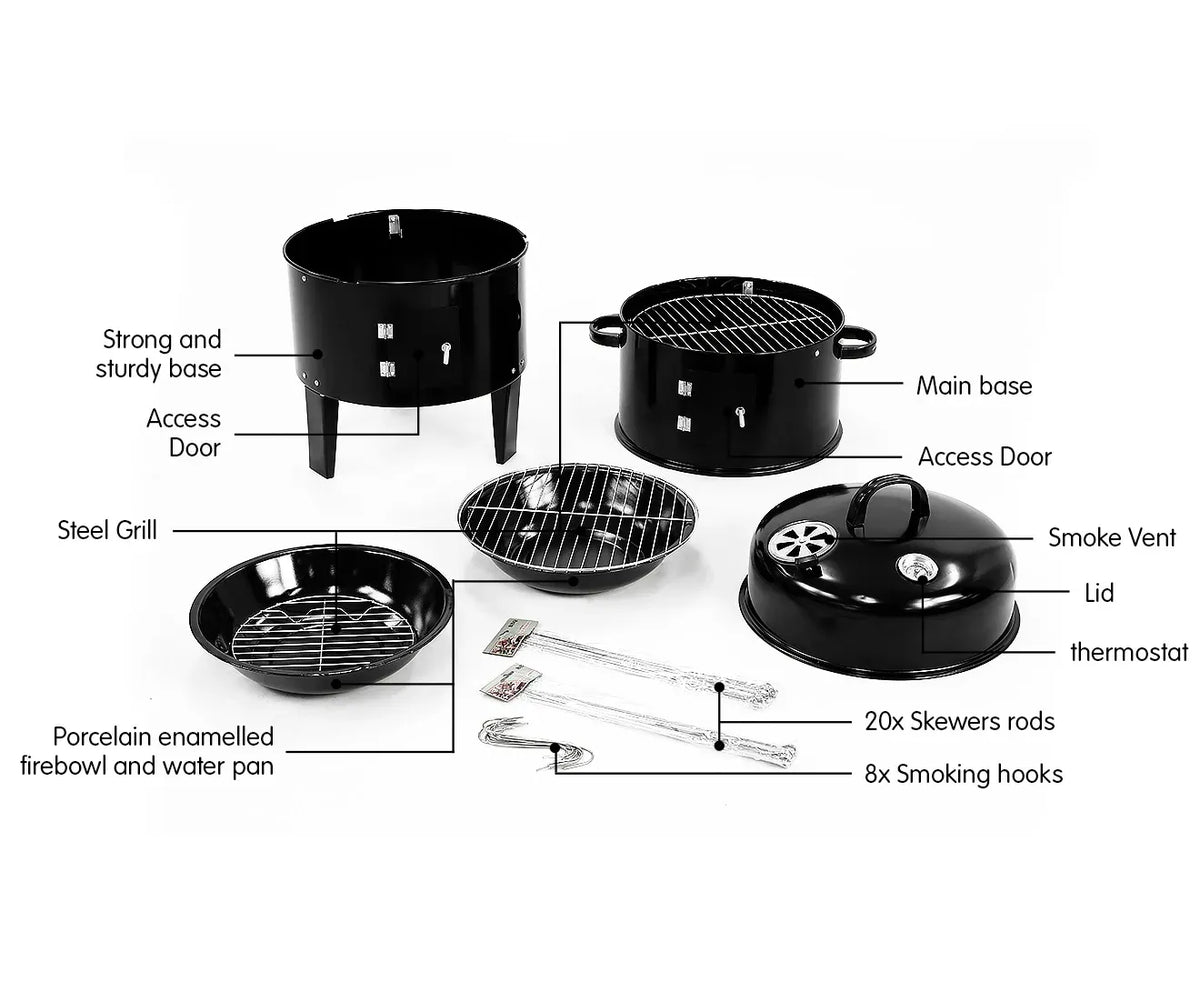 Wallaroo 3-in-1 Charcoal BBQ Smoker Portable Outdoor Barbecue Grill Meat Cooker &amp; Roaster for Backyard Camping-Home &amp; Garden > BBQ-PEROZ Accessories