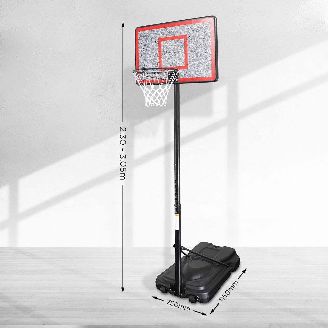 Kahuna 44 Inch Portable Basketball Hoop Stand Height Adjustable 2.3m-3.05m Outdoor Basketball System with Wheels-Sports &amp; Fitness > Basketball &amp; Accessories-PEROZ Accessories