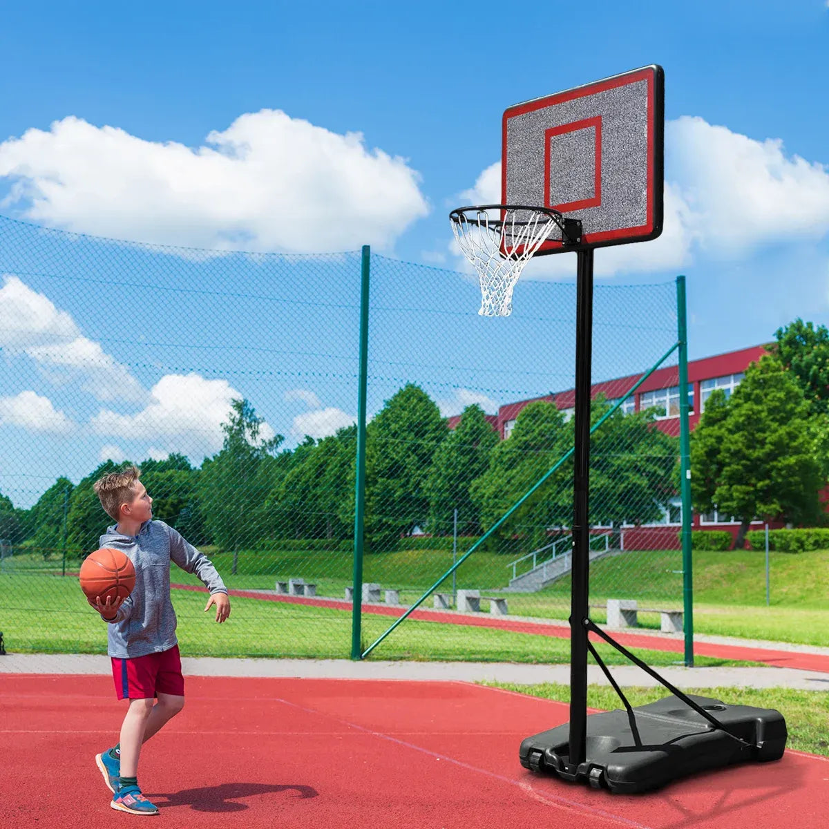 Kahuna 44 Inch Portable Basketball Hoop Stand Height Adjustable 2.3m-3.05m Outdoor Basketball System with Wheels-Sports &amp; Fitness > Basketball &amp; Accessories-PEROZ Accessories