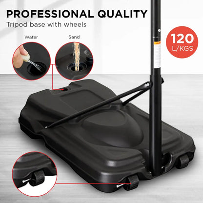 Kahuna 44 Inch Portable Basketball Hoop Stand Height Adjustable 2.3m-3.05m Outdoor Basketball System with Wheels-Sports &amp; Fitness > Basketball &amp; Accessories-PEROZ Accessories