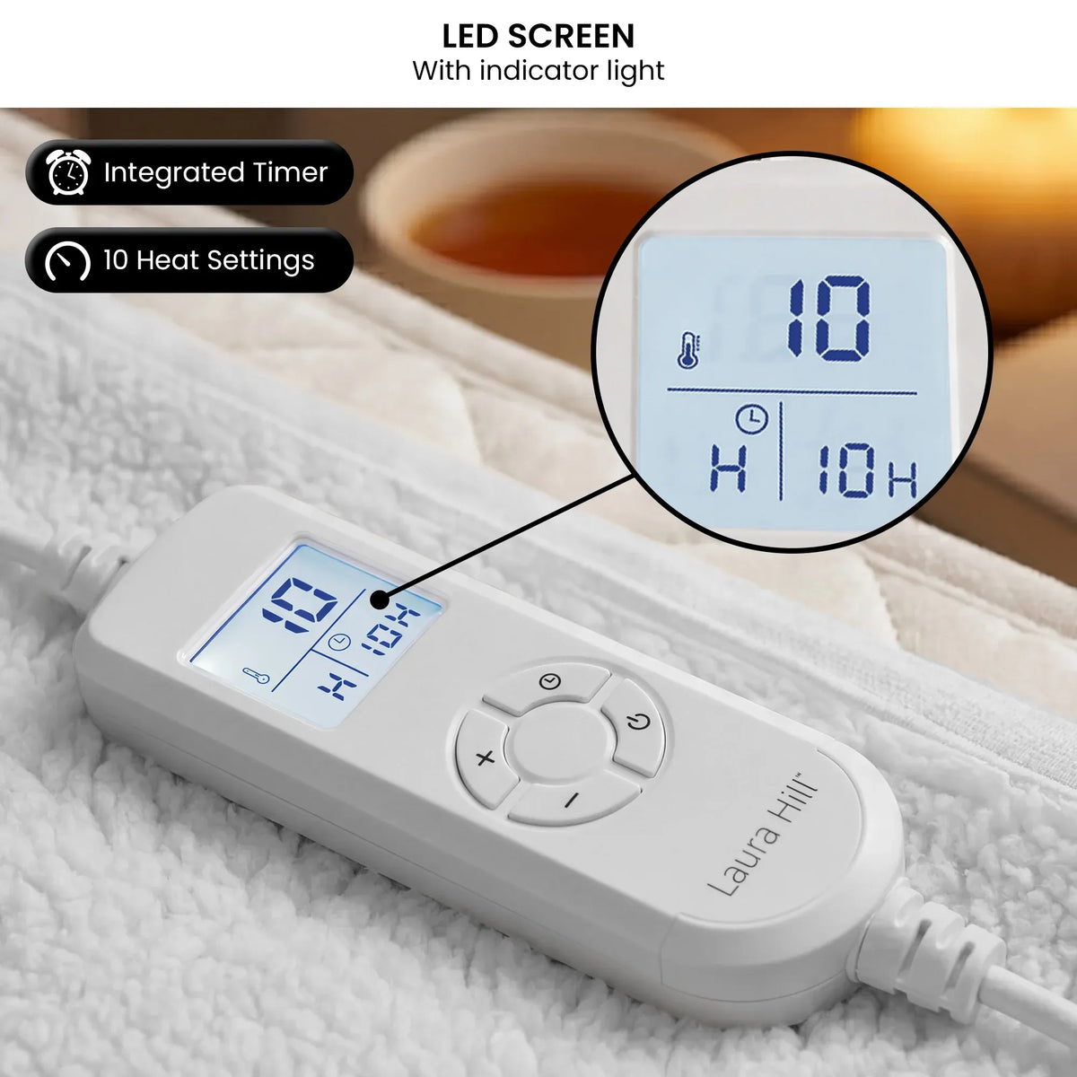 Laura Hill Double Electric Heated Underlay Blanket Fleecy Fabric with Timer-Electric Throw Blanket-PEROZ Accessories