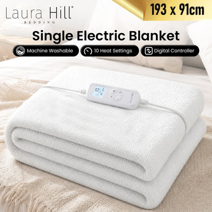 Laura Hill Single Electric Heated Underlay Blanket Fleecy Fabric with Timer-Electric Throw Blanket-PEROZ Accessories