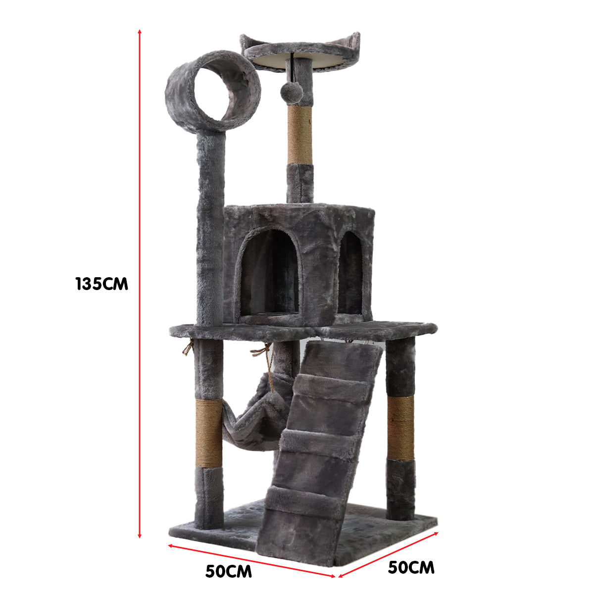 Furtastic 135cm Cat Tree Scratching Post - Dark Grey-Cat Trees-PEROZ Accessories