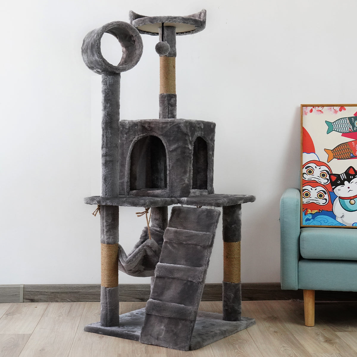 Furtastic 135cm Cat Tree Scratching Post - Dark Grey-Cat Trees-PEROZ Accessories