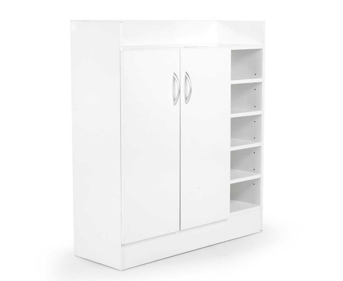 Sarantino 21 Pairs Shoe Cabinet Storage Organiser Shelf 2 Doors 80 x 30 x 90cm in White-Shoe Storage Cabinets-PEROZ Accessories