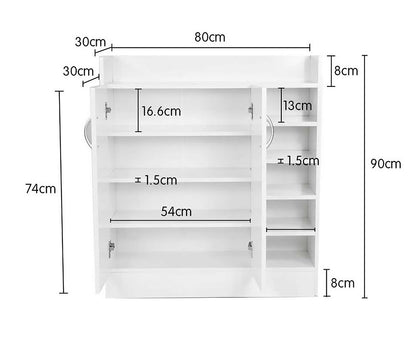 Sarantino 21 Pairs Shoe Cabinet Storage Organiser Shelf 2 Doors 80 x 30 x 90cm in White-Shoe Storage Cabinets-PEROZ Accessories