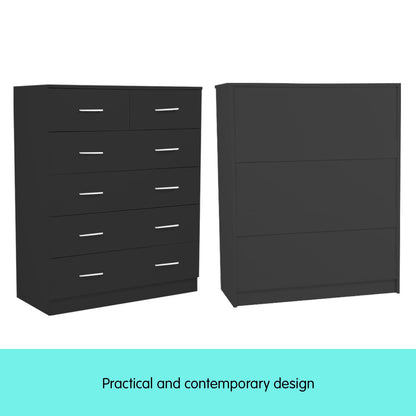 Sarantino Tallboy Dresser 6 Chest Of Drawers Table Cabinet Bedroom Storage Black-Furniture &gt; Living Room-PEROZ Accessories