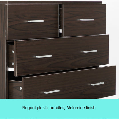 Sarantino Tallboy Dresser 6 Chest Of Drawers Cabinet Storage 85 x 39.5 x 105 in Brown-Furniture &gt; Living Room-PEROZ Accessories
