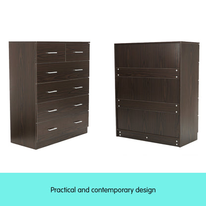 Sarantino Tallboy Dresser 6 Chest Of Drawers Cabinet Storage 85 x 39.5 x 105 in Brown-Furniture &gt; Living Room-PEROZ Accessories