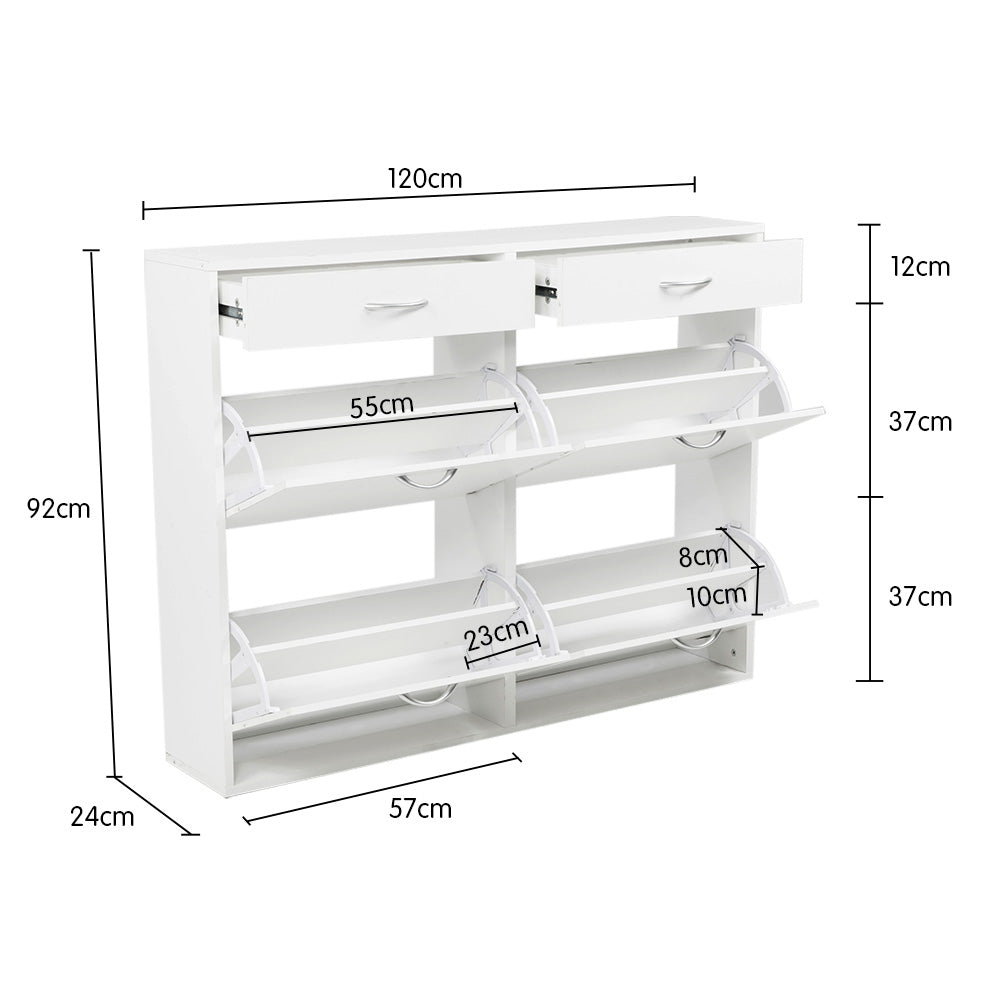 Sarantino 24 Pairs Shoe Cabinet Storage White Drawers Chest 1200 x 240 x 920 in White-Shoe Storage Cabinets-PEROZ Accessories