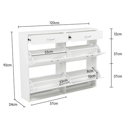Sarantino 24 Pairs Shoe Cabinet Storage White Drawers Chest 1200 x 240 x 920 in White-Shoe Storage Cabinets-PEROZ Accessories