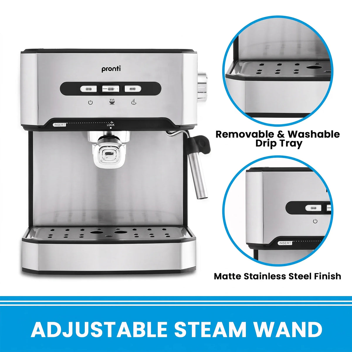 Pronti 1.6L Automatic Coffee Espresso Machine with Steam Frother-Coffee Makers-PEROZ Accessories