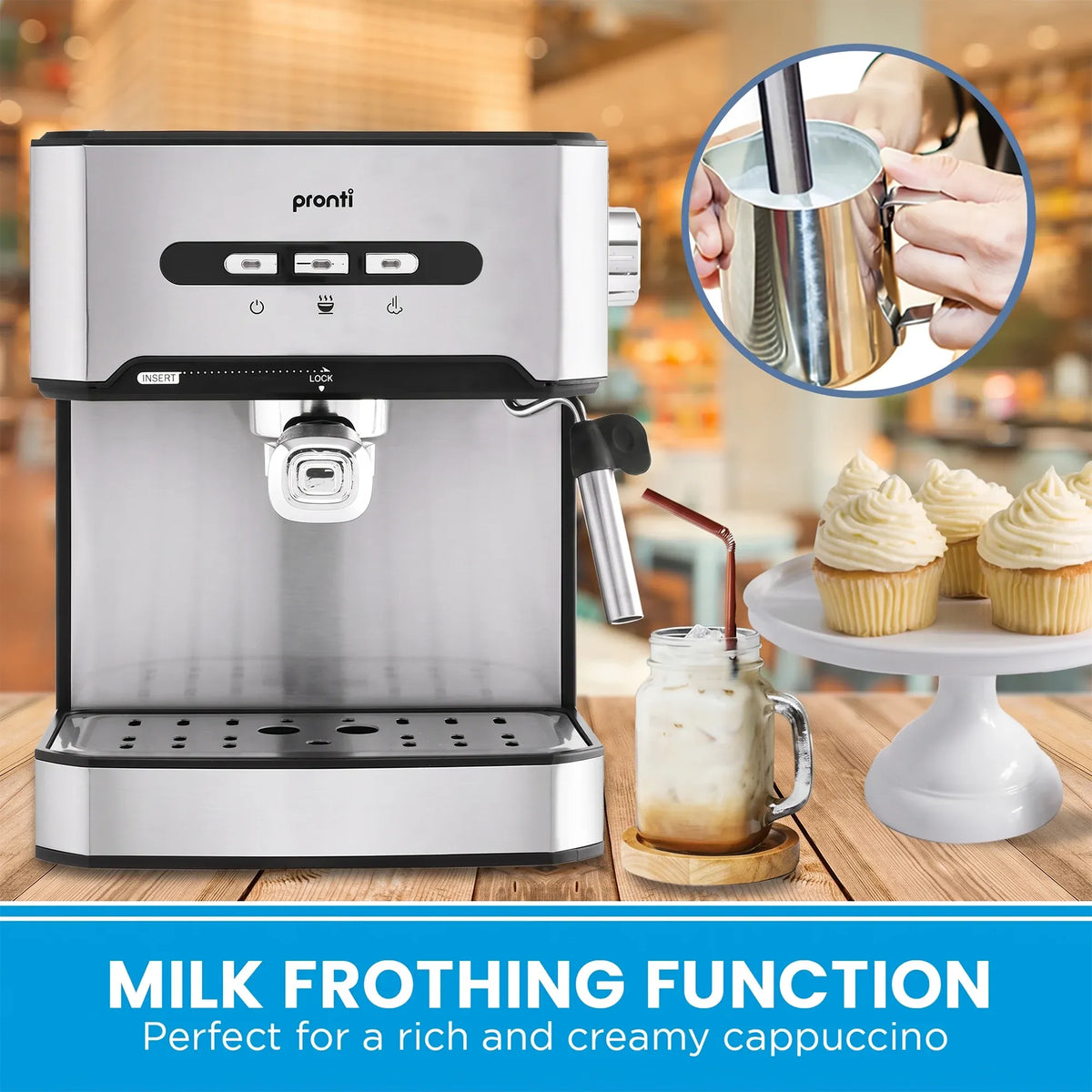 Pronti 1.6L Automatic Coffee Espresso Machine with Steam Frother-Coffee Makers-PEROZ Accessories