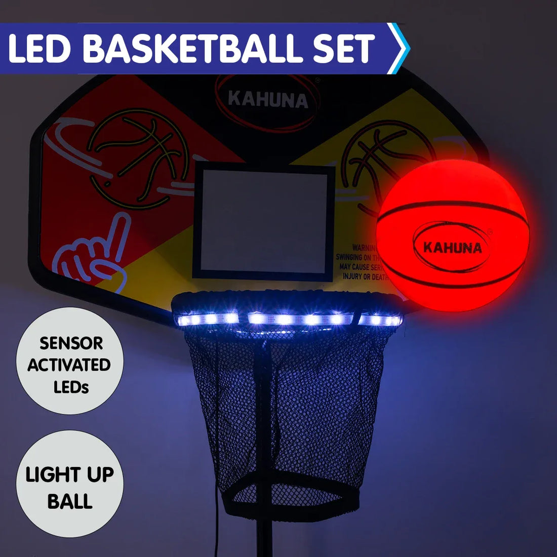 Kahuna Trampoline Led Basketball Hoop Set With Light-up Ball-Sports &amp; Fitness > Trampolines-PEROZ Accessories