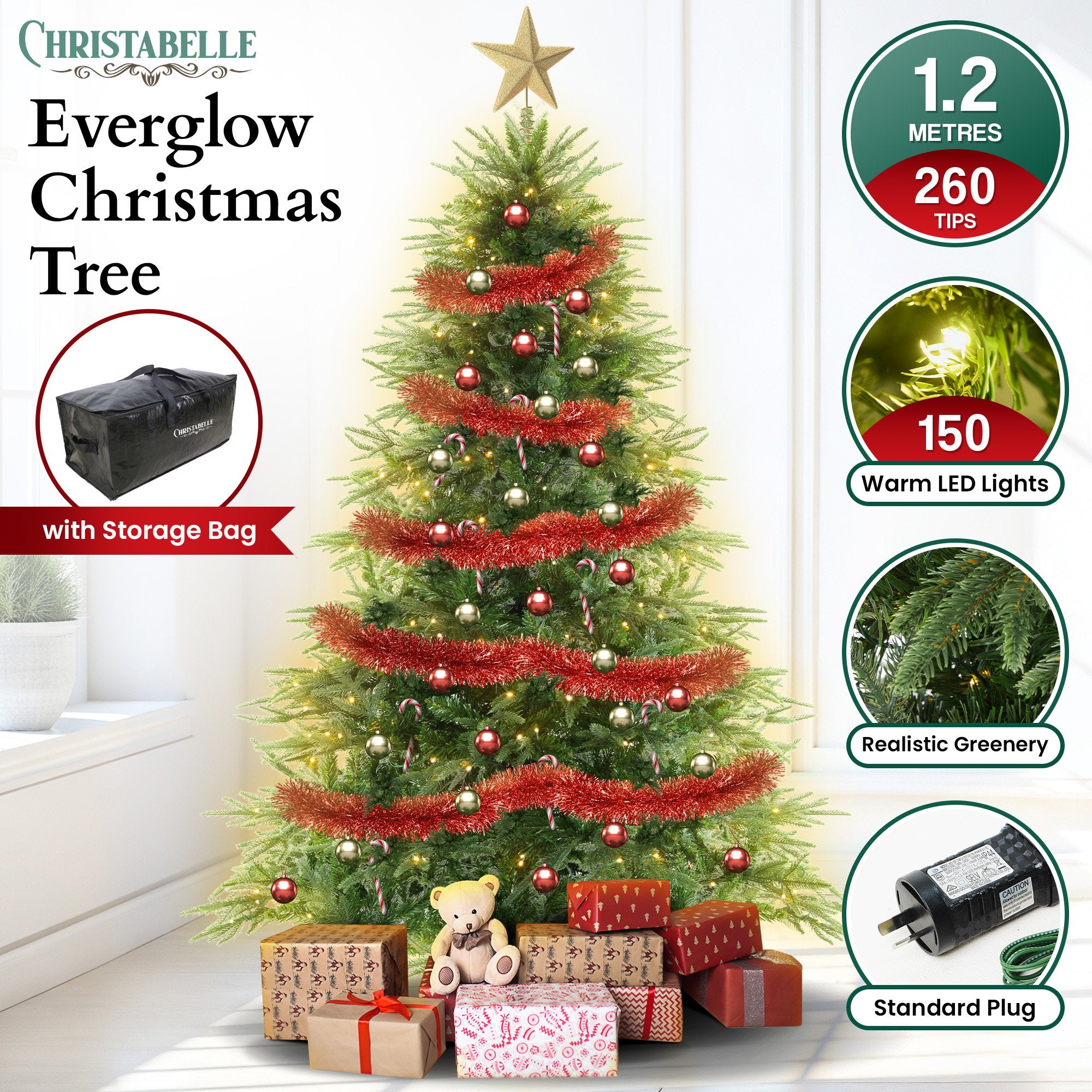 Christabelle 1.2m Prelit Everglow Fir Christmas Tree with 150 LED Lights-Occasions &gt; Christmas &gt; Christmas Trees-PEROZ Accessories