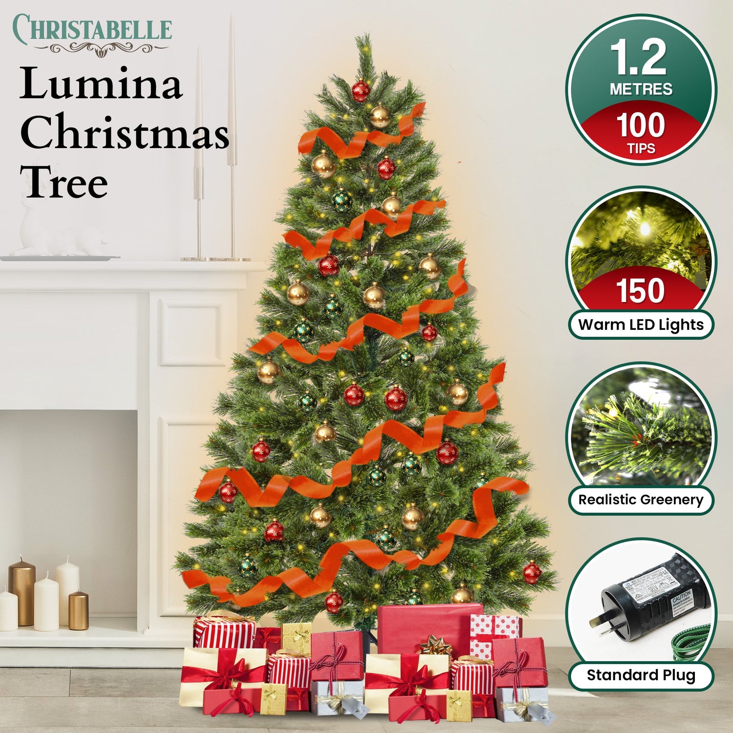 Christabelle 1.2m Prelit Lumina Pine Christmas Tree With 150 Led Lights-Occasions &gt; Christmas &gt; Christmas Trees-PEROZ Accessories