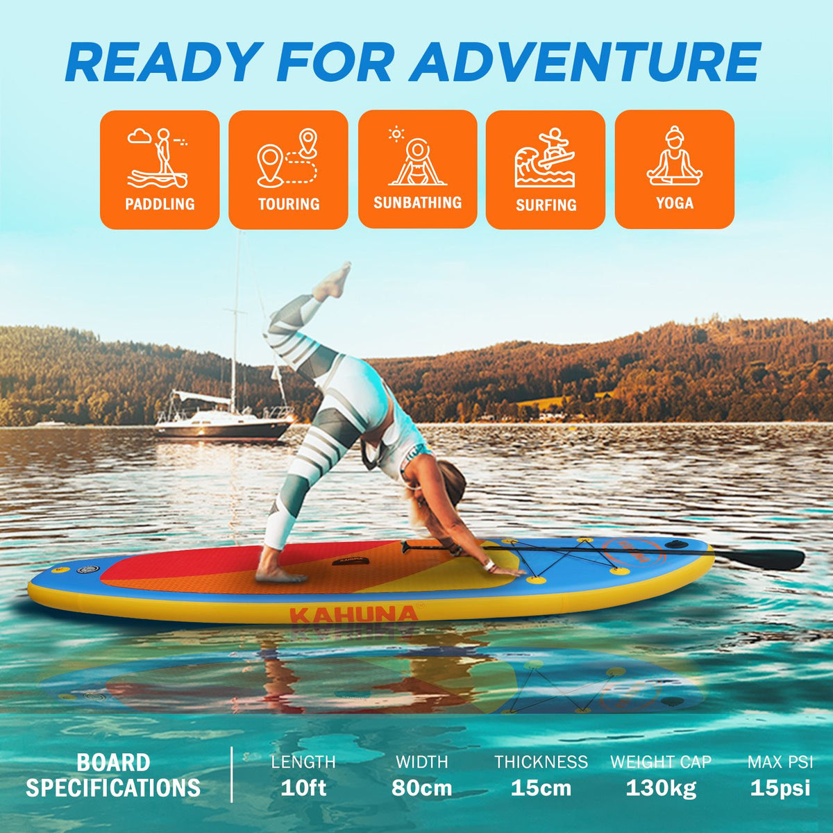 Kahuna Hana 10FT Inflatable Stand Up Paddle Board Set - Non-Slip iSUP Paddleboard with Backpack Paddle Pump Leash-Outdoor > Boating-PEROZ Accessories