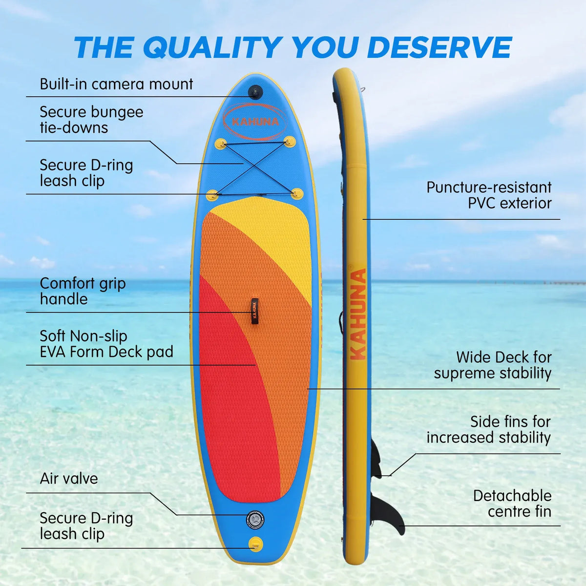 Kahuna Hana 10FT Inflatable Stand Up Paddle Board Set - Non-Slip iSUP Paddleboard with Backpack Paddle Pump Leash-Outdoor > Boating-PEROZ Accessories